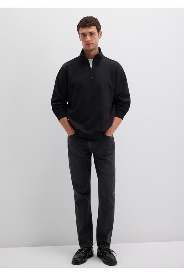 سترة رياضية أساسية بسحاب نصفي ياقة مرتفعة متوسطة الطول (قصة فضفاضة ومريحة) - 2