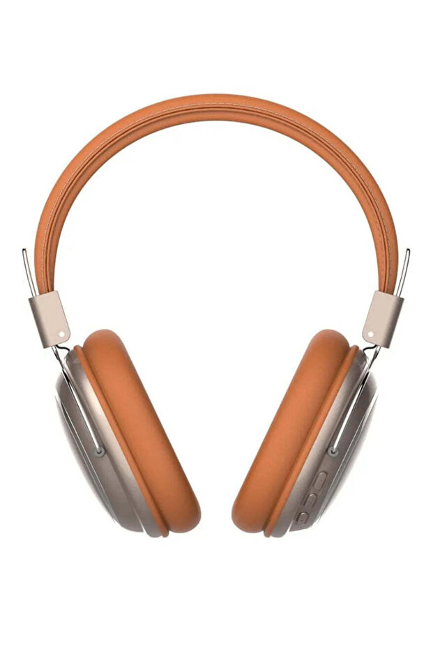 Orange/Tan Leather Wireless Over-Ear Bluetooth Headphones