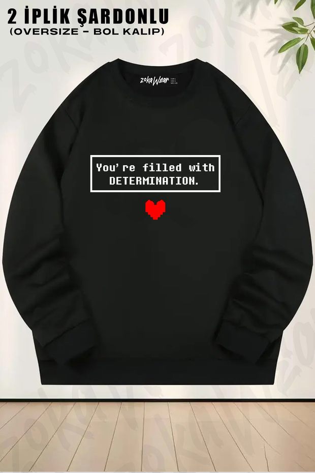 سويت شيرت بتصميم فضفاض للجنسين من UNDERTALE Determination مطبوع Design قصة فضفاضة برقبة دائرية