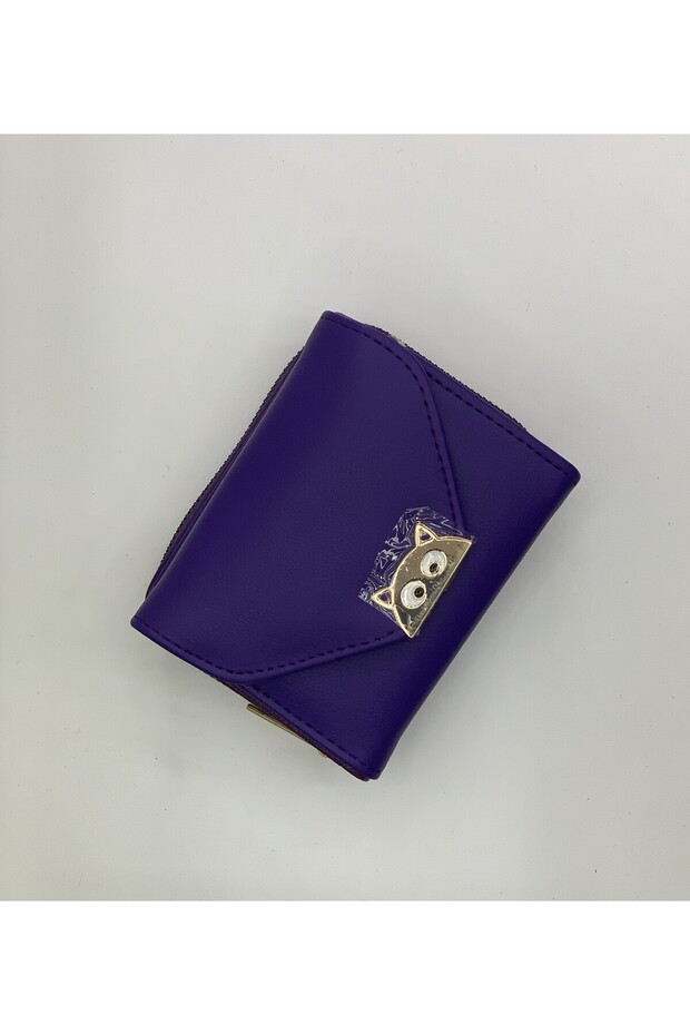 Women's Cat Detailed Triangle Cover Medium Size Wallet 9X12X5Cm