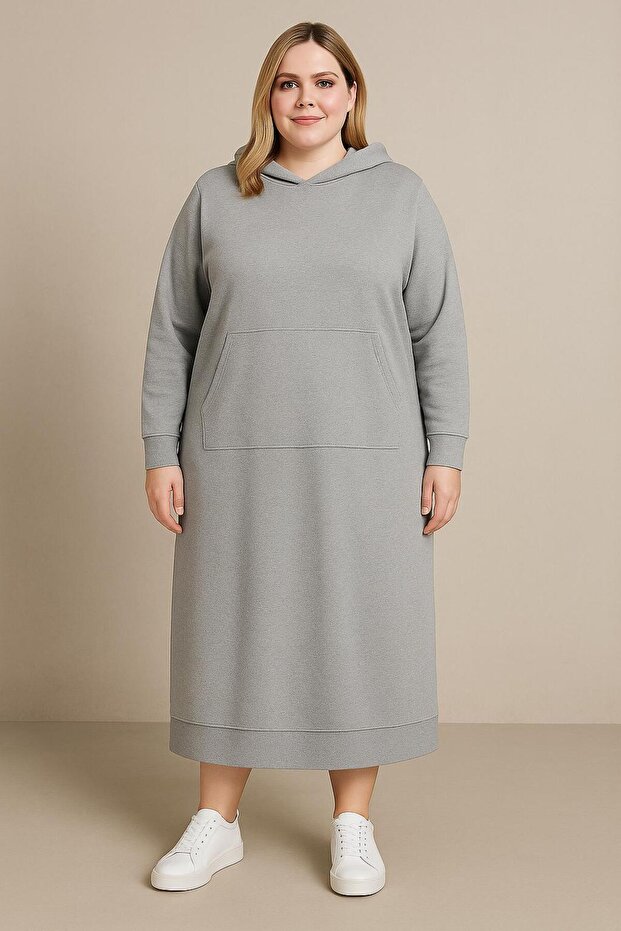 Plus Size 3 Yarn Dress with Pockets and Hood