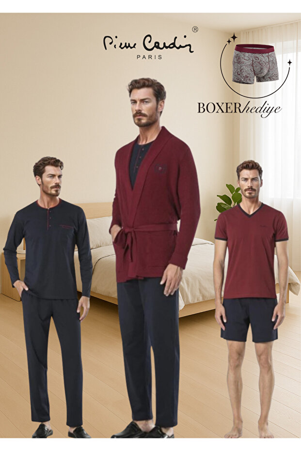 Men's Clothing 5 Piece Boxed Knitwear Robdöşambr & Summer - Winter Pajama Set