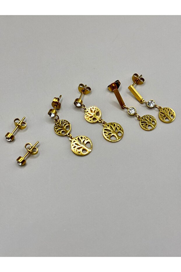 Steel Gold Tree of Life Multi Earrings