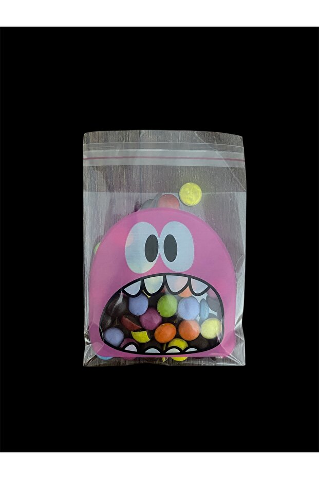 200 Adet 10X14 cm Karışık Renk Canavar Baskılı Yapışkanlı Şeffaf Opp Jelatin Poşet, Kurabiye Poşeti - 6