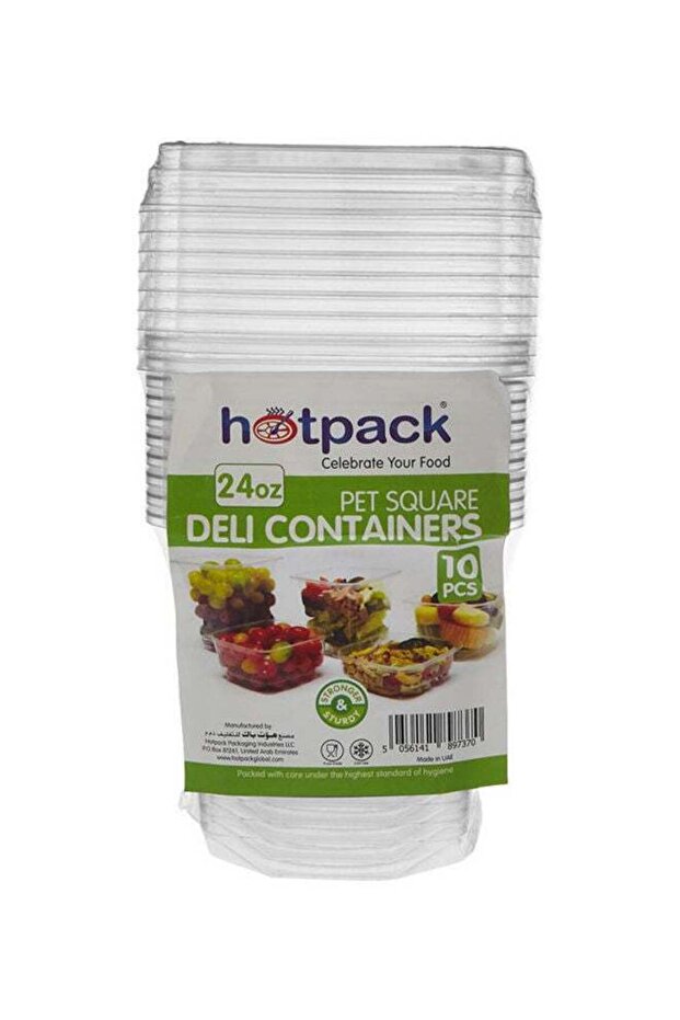 Hotpack Hotpack Disposable PET, Clear, Food Storage, Deli Container Square 24 ounce with Lid, 10 Pi - 1