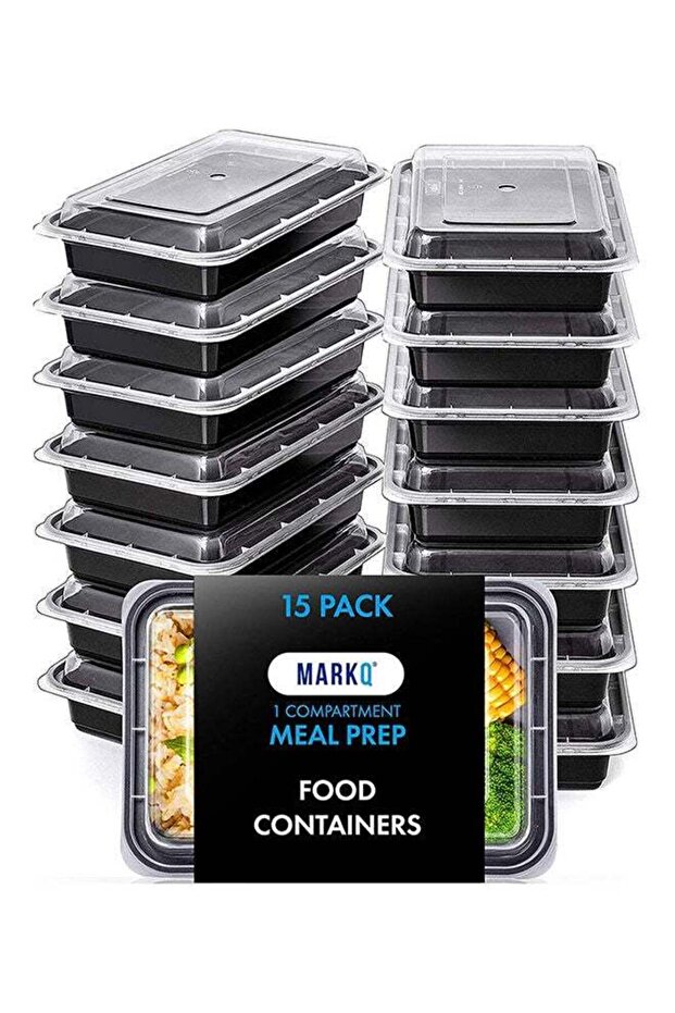 MARKQ Pack Of 15 1 Compartment Lunch Boxes Plastic Food Storage Containers With Lids Set 32 Ounce - 1