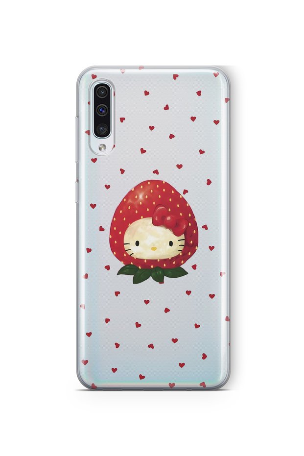 Samsung Galaxy A70 Compatible Strawberry Hello Kitty Patterned Transparent Phone Case
