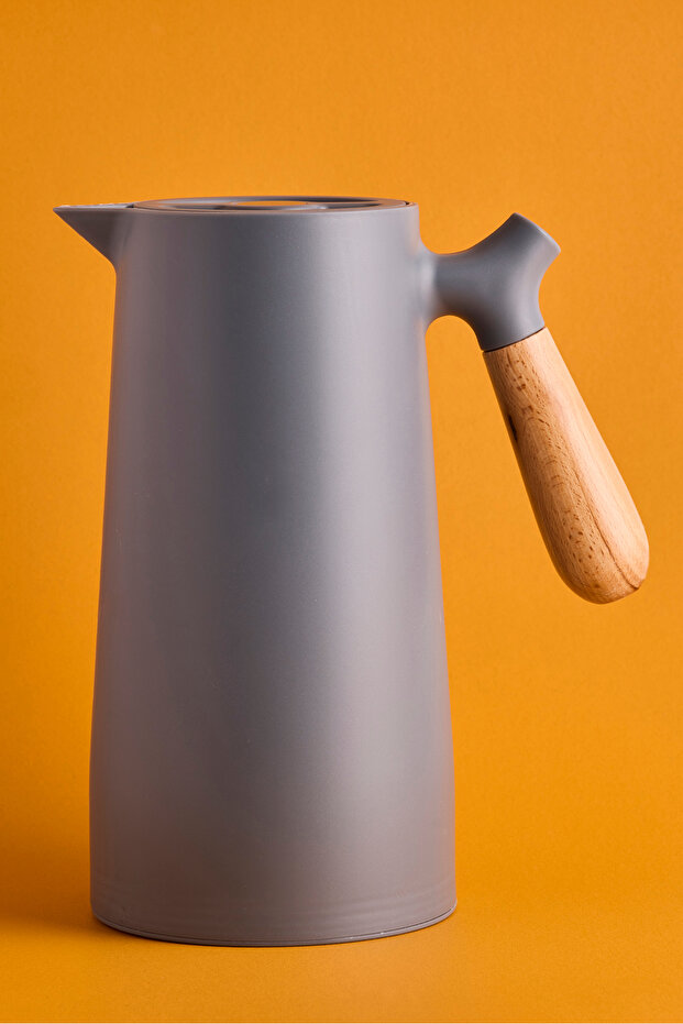 Niva Nordic Bamboo Handle Glass Vacuum Thermos 1000 ml Gray