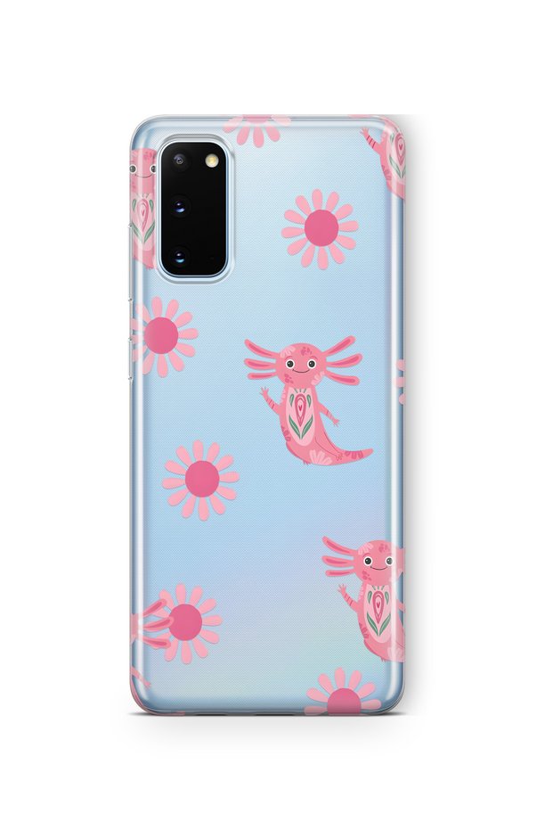 Samsung Galaxy S20 Fe Compatible Pink Axolotl Pattern Transparent Phone Case