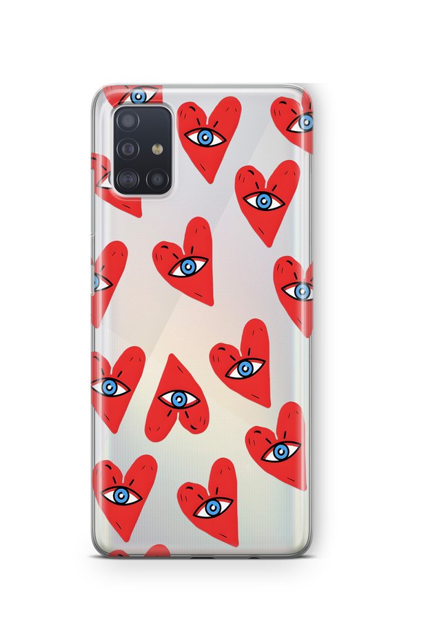 Samsung Galaxy M51 Compatible Transparent Phone Case with Eye Heart Pattern