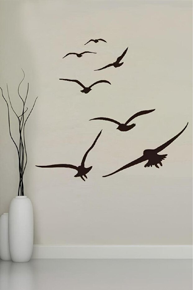Minimalist Black Wooden Seagull Wall Decoration Set - 7 Pieces - Home Office Decor