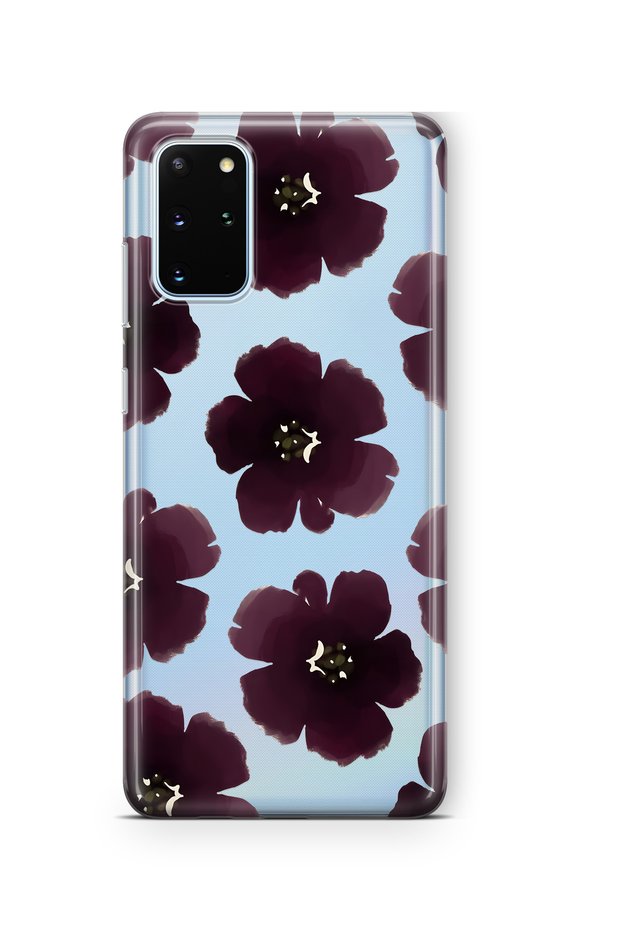 Purple Flower Pattern Transparent Phone Case Compatible with Samsung Galaxy S20 Plus