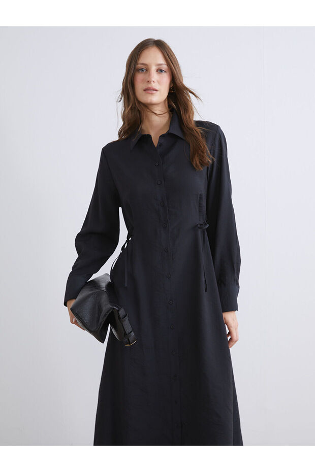 LCWAIKIKI Classic Siyah Modal Karışımlı Gömlek Elbise W5MG14Z8 - 2