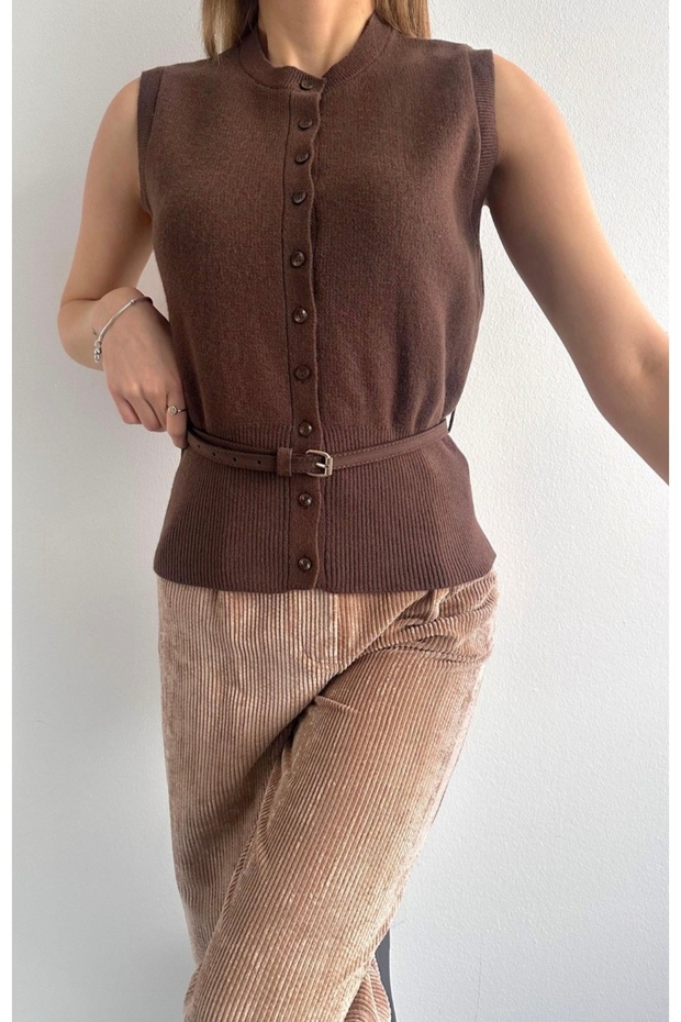 Suede Belted Wool Mohair Knitwear Vest