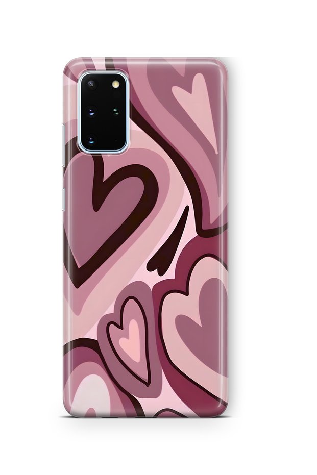 Samsung Galaxy S20 Plus Compatible Burgundy Heart Pattern Transparent Phone Case