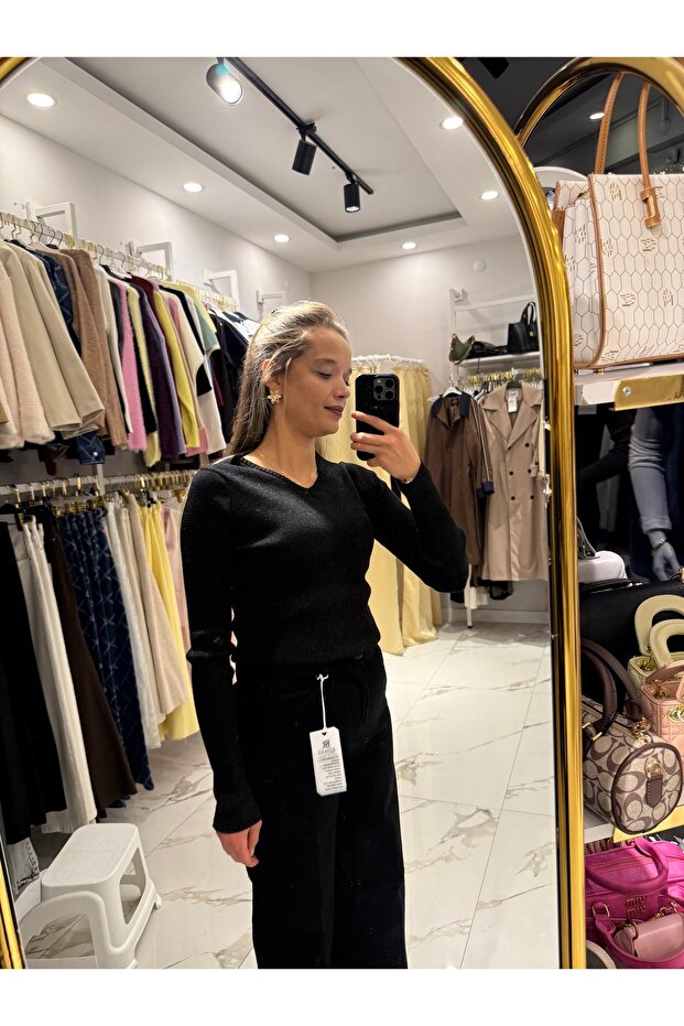 V Yaka Çelik Triko Kazak - 2