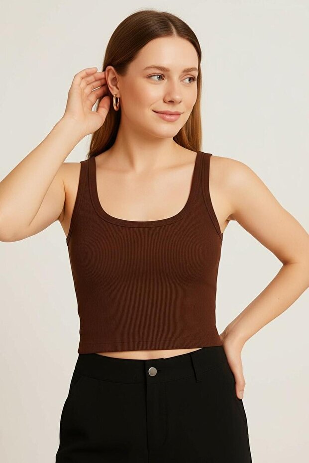 Women's Ribbed Look Thick Strap Basic Undershirt - 2