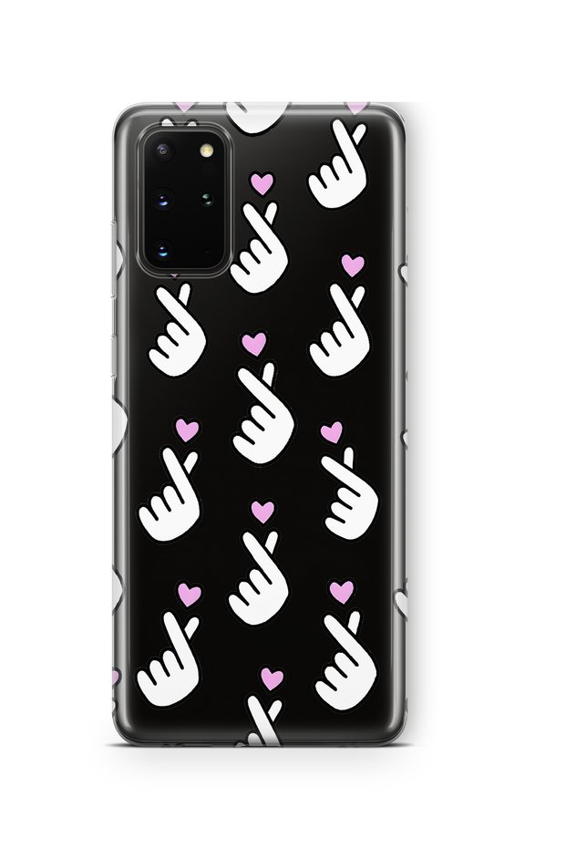 Samsung Galaxy S20 Plus Compatible Finger Heart Pattern Transparent Phone Case