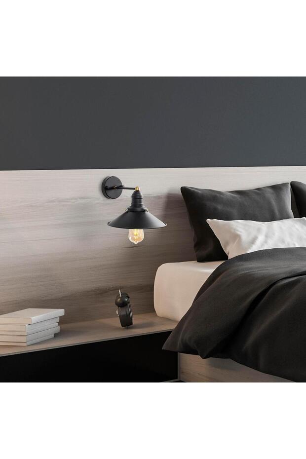 Conical Metal Plated Single Sconce with Tufts Black, Industrial Decorative Wall Lamp Conical-12195