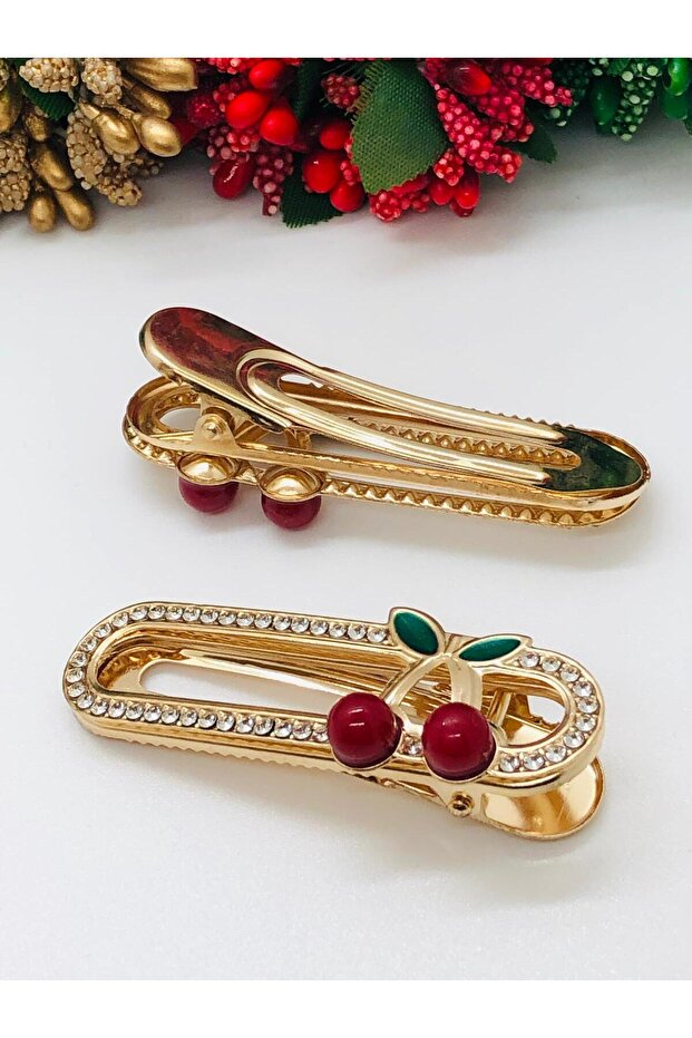 Gold Stone Cherry Metal Clasp Side Clasp Set of 2 🍒