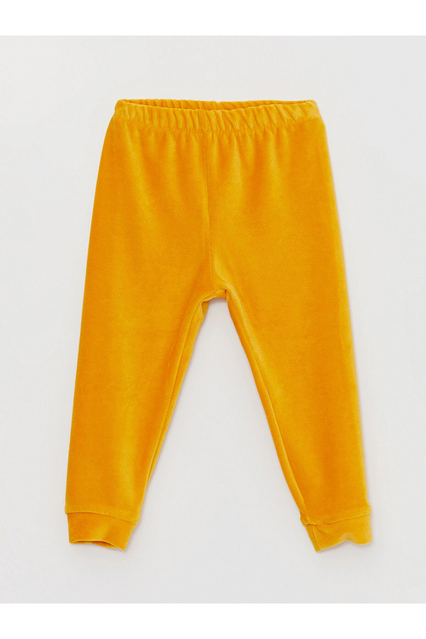 LCW baby Ekru Bisiklet Yaka Baskılı Kadife Erkek Bebek Pijama Takımı - 5