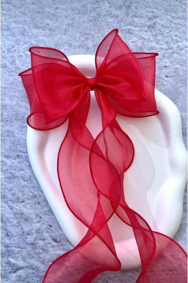 Red Organza Tulle Bow Hair Clip