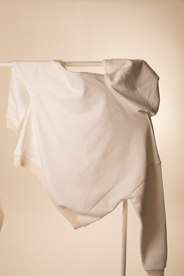 Premium Oversize Basic Beyaz Sweatshirt - 5