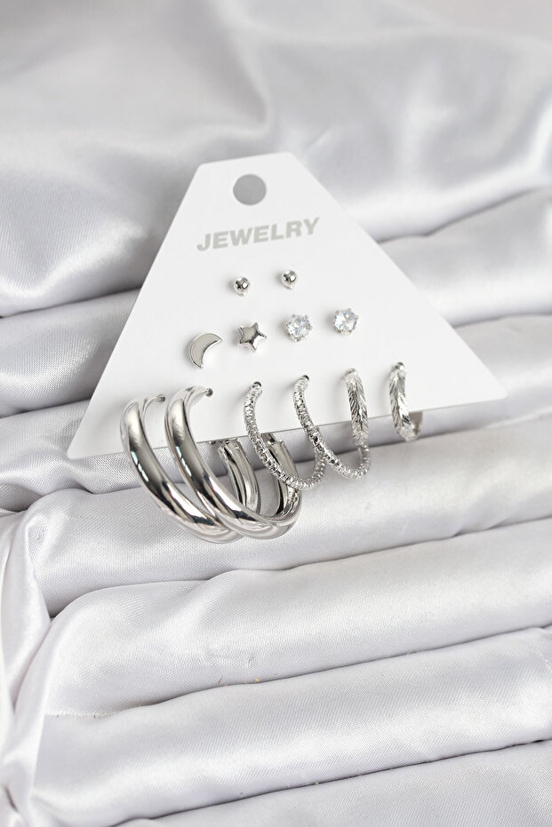 Brass Silver Color Hoop Model 6 Pairs Women's Earrings Tj-Bkp11335