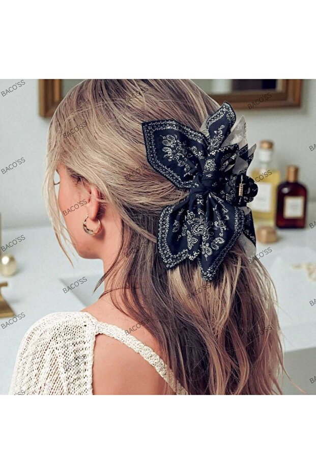 Black Patterned Bow Design Clasp (Bc-1240) - 1