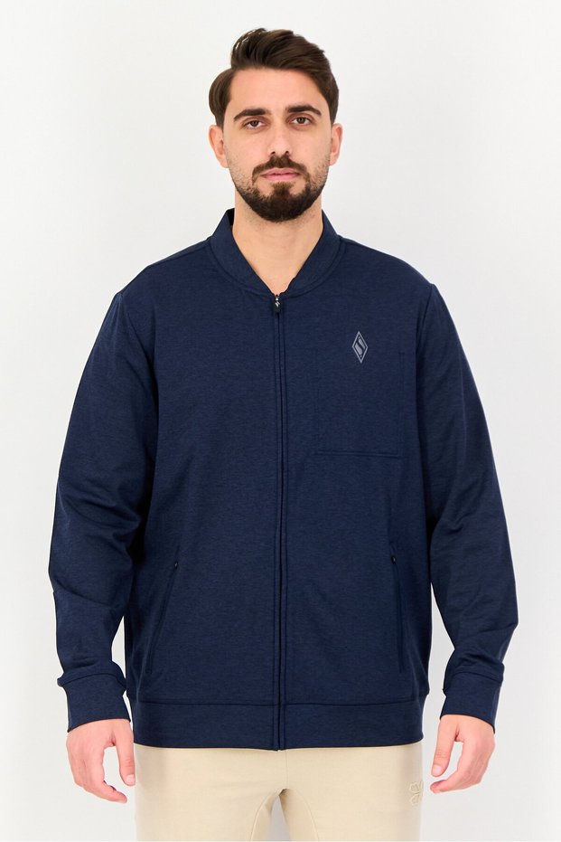 Men Sportswear Fit Full Zip Long Sleeve Outdoor Sweatshirt, Navy Blue