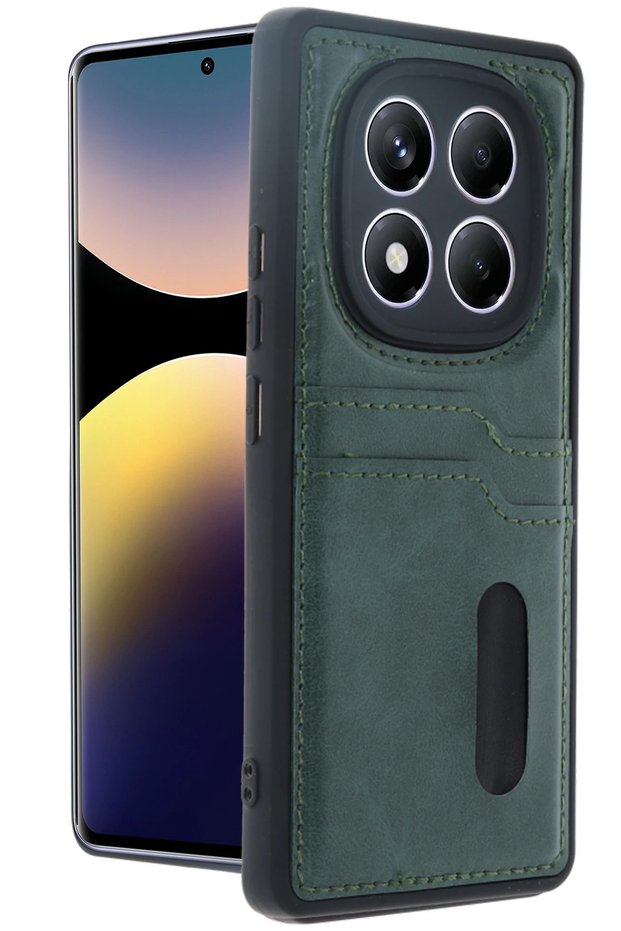 Mtxdpn Xiaomi Redmi Note 14 Pro 4g Case Sara Leather Case with Business Card Holder - (130016) Dark Green