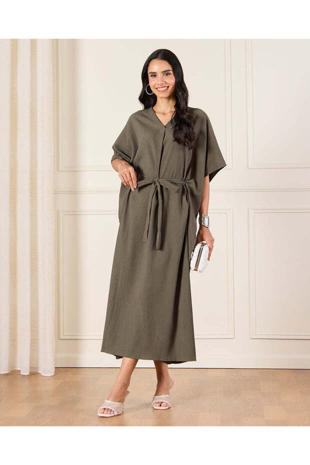 Women Olive Belted Kaftan Dress