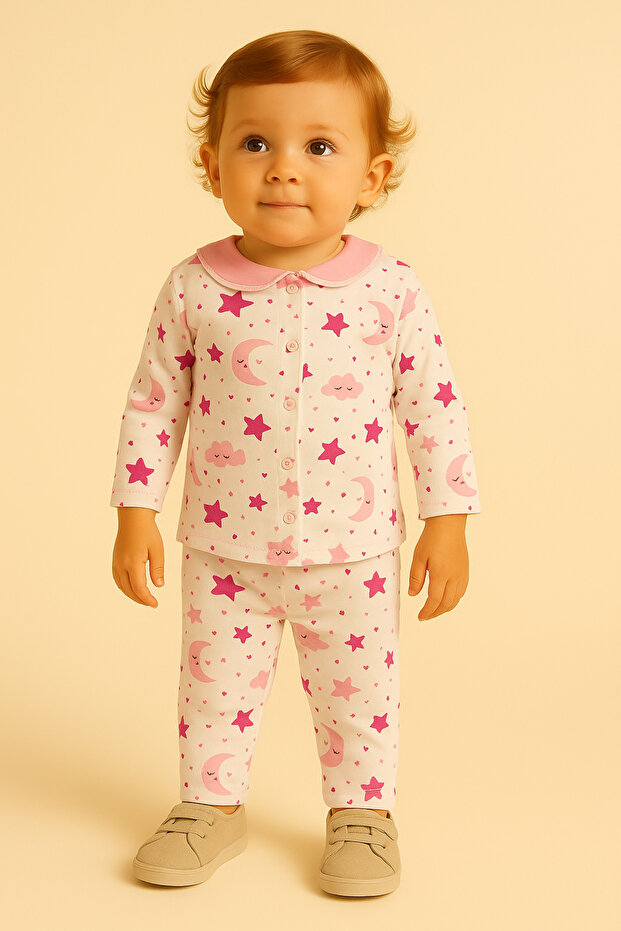 Baby Girl Set Long Sleeve Cotton with Ruffled Collar 0-6 Months