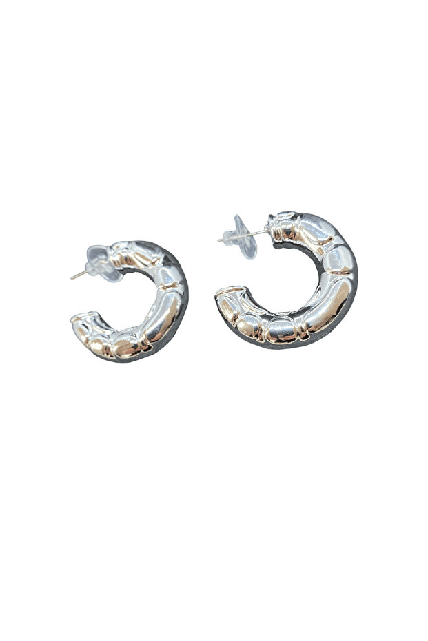 Bamboo Form Hoop Model Shiny Silver Color 316L Light Steel Earrings | Special Occasions, Modern and Stylish Design
