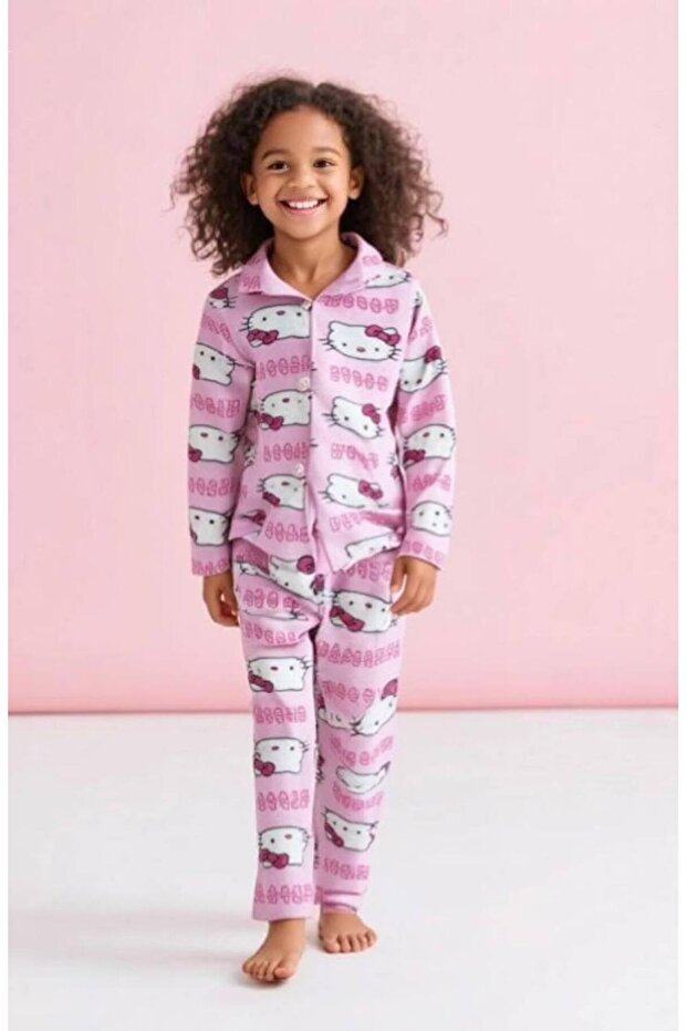 Girl's Hello Kitty Buttoned Transitional Pajama Set