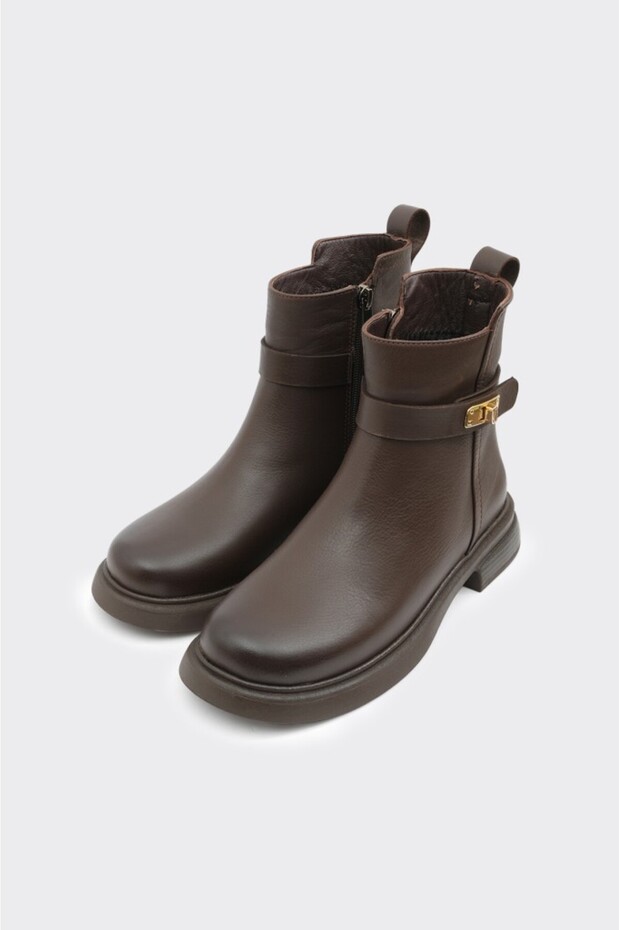 Hakiki Deri Fermuarlı Kadın Bot - 2