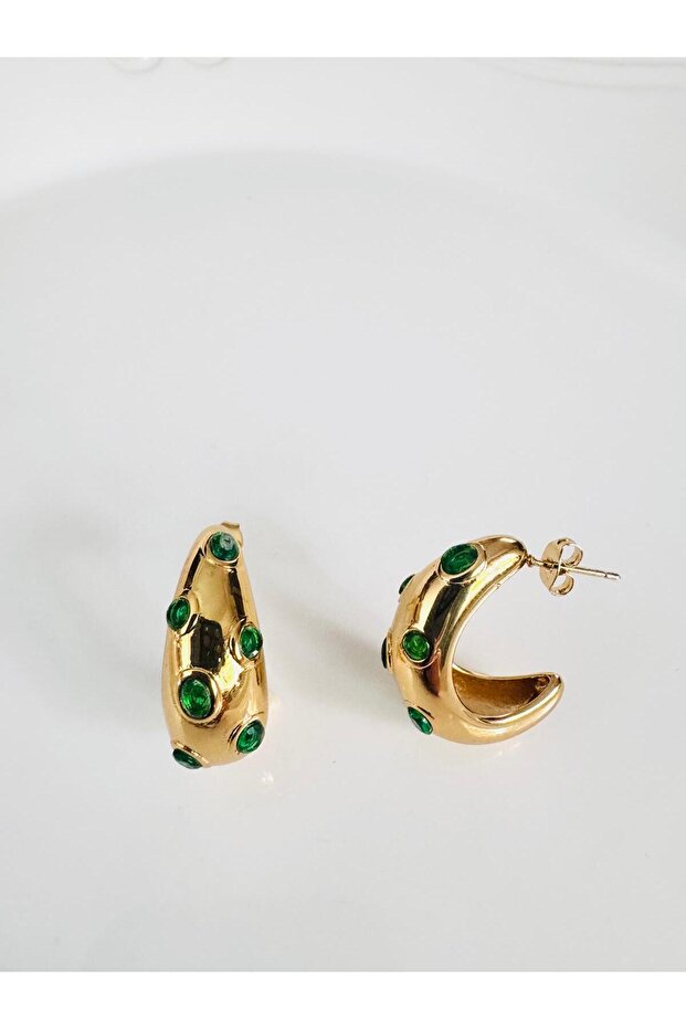 Steel Zircon Stone Half Hoop Earrings 3 cm