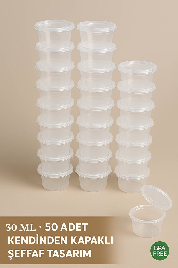 100’lü Set-30 ml Kendinden Kapaklı Şeffaf Sosluk – Sızdırmaz, Sıcağa Dayanıklı, Tekrar Kullanılabili - 7