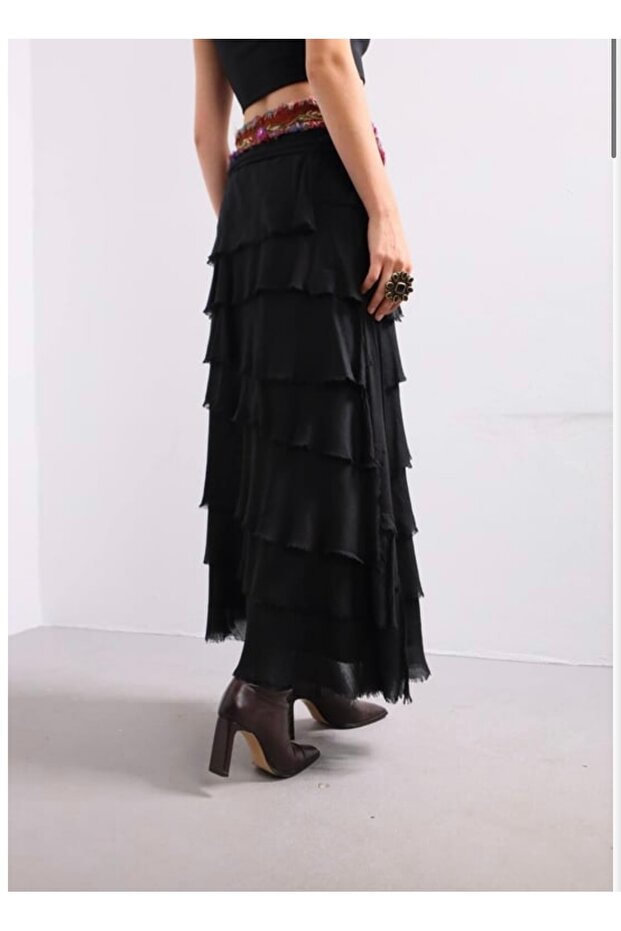 Siyah Kat Kat İpek Etek - 1