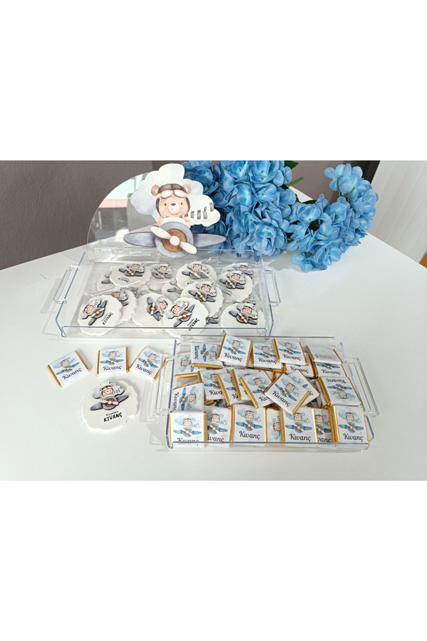 Baby Gift Magnet and Chocolate Set with Tray, Baby Candy Gift Set with Teddy Bear Object