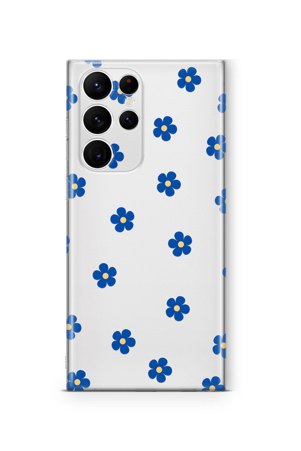 Samsung Galaxy S24 Ultra Compatible Blue Floral Pattern Transparent Phone Case