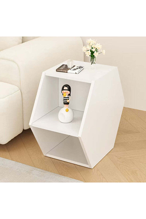 Two hexagonal MDF center and side tables with a modern and simple design and storage space. - 2