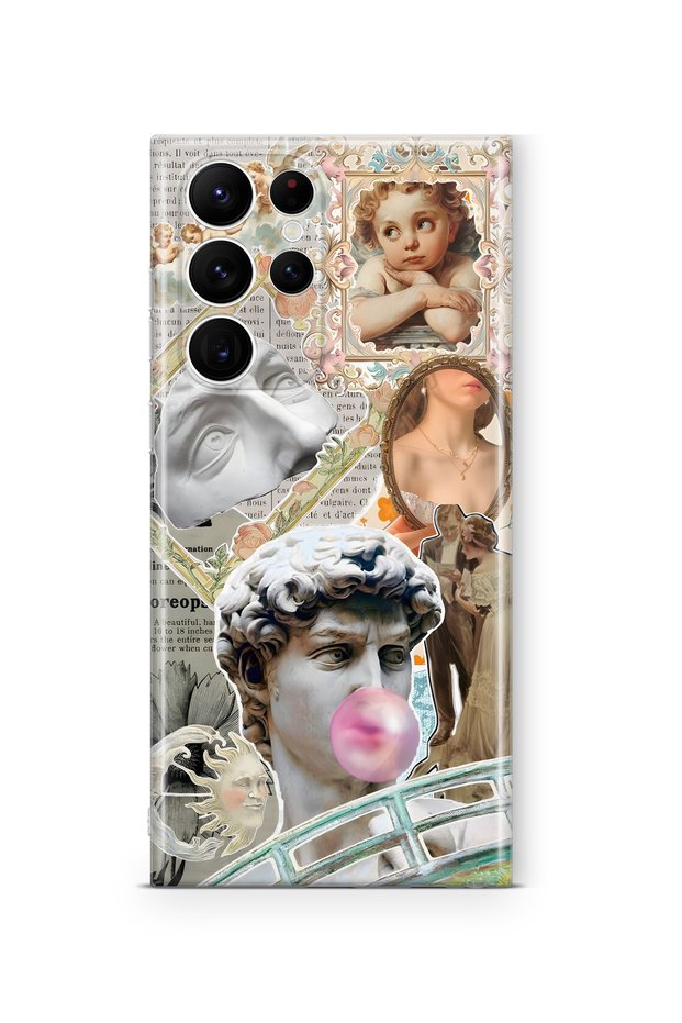 Samsung Galaxy S22 Ultra Compatible Renaissance Collage Pattern Transparent Phone Case