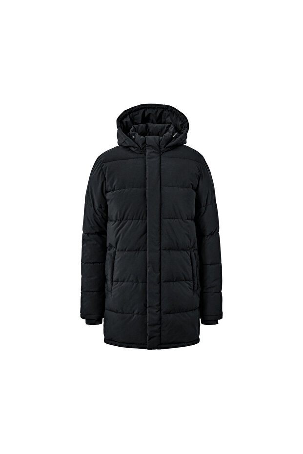 Erkek Kapitone Parka, Siyah - 1