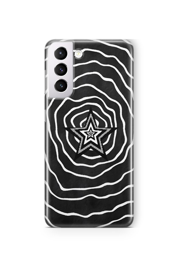 Samsung Galaxy S22 Compatible Black and White Star Pattern Transparent Phone Case
