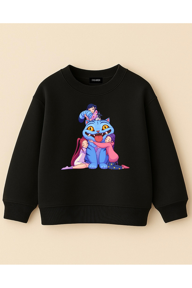Kpop Demon Hunters Huntrix Zoey Rumi Mira Printed Oversize Unlined Long Sleeve Girls' Sweatshirt