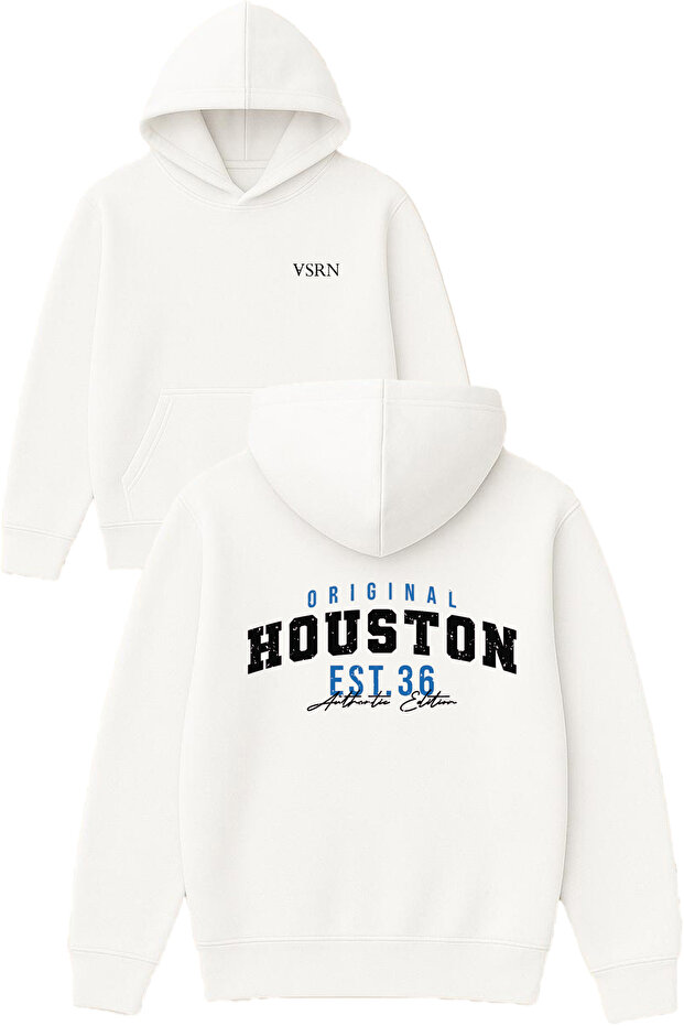 Original Houston Design Printed Oversized White Hooded Sweatshirt