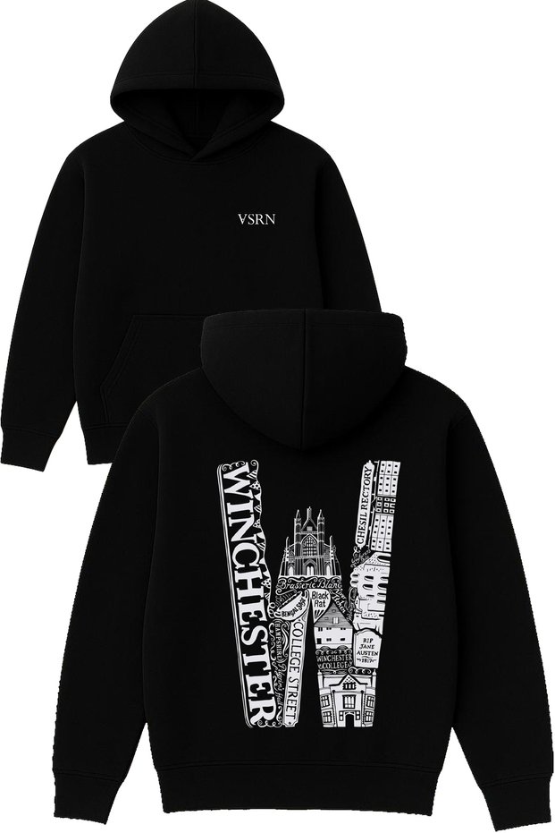 Winchester Design Printed Oversized Black Hooded Sweatshirt