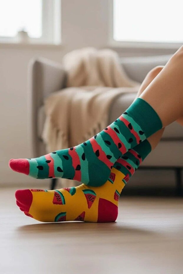 جوارب بنمط البطيخ بألوان مختلفة (مقاس 36-44) - 1