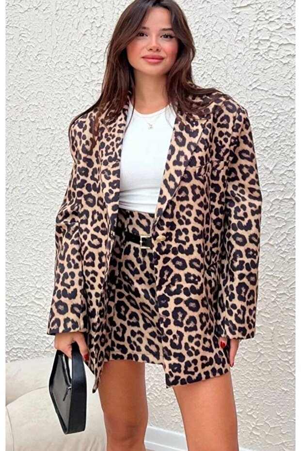 Leopar oversize ceket - 1